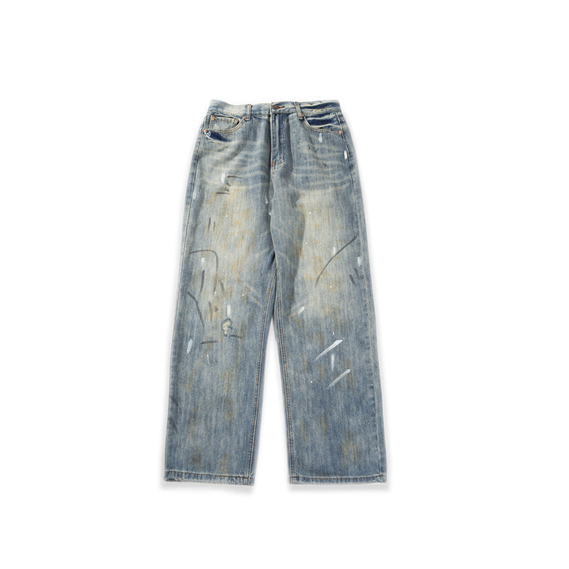 Men's Washed and Worn Casual Straight Leg Jeans