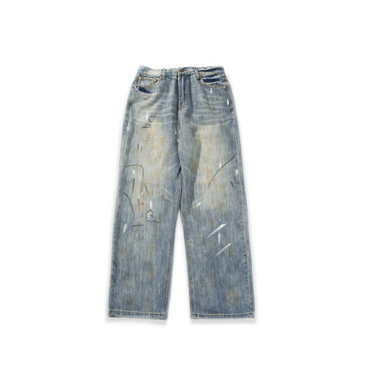 Men's Washed and Worn Casual Straight Leg Jeans
