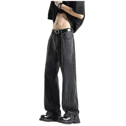 Retro Washed Gradient Denim Micro Flared High Street Wide Leg Pants