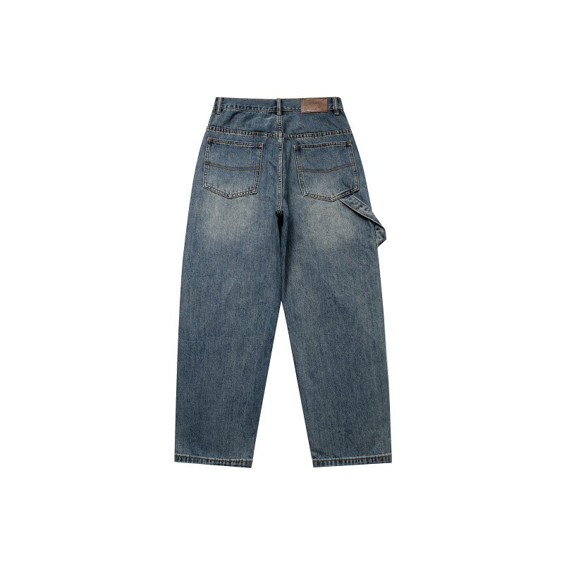 Washed Pocket Wide Leg Straight Leg Jeans - Premium Japanese Denim