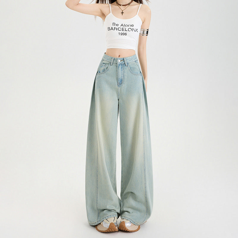 Women's Tencel Light-Color Breathable Wide-Leg Jeans with Pleated