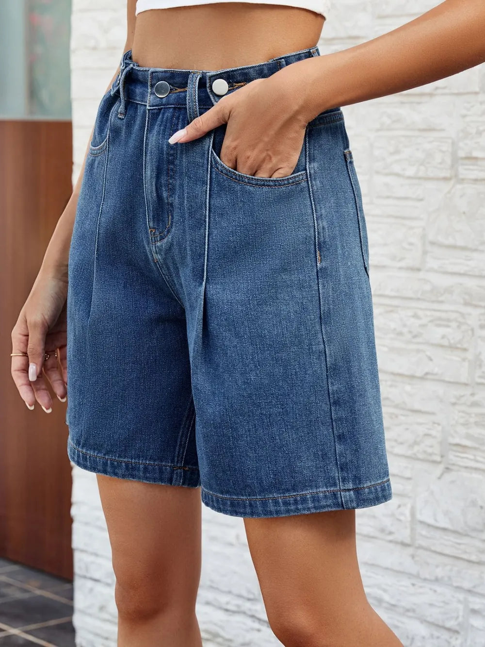 Premium High Waist Denim Shorts with Pockets