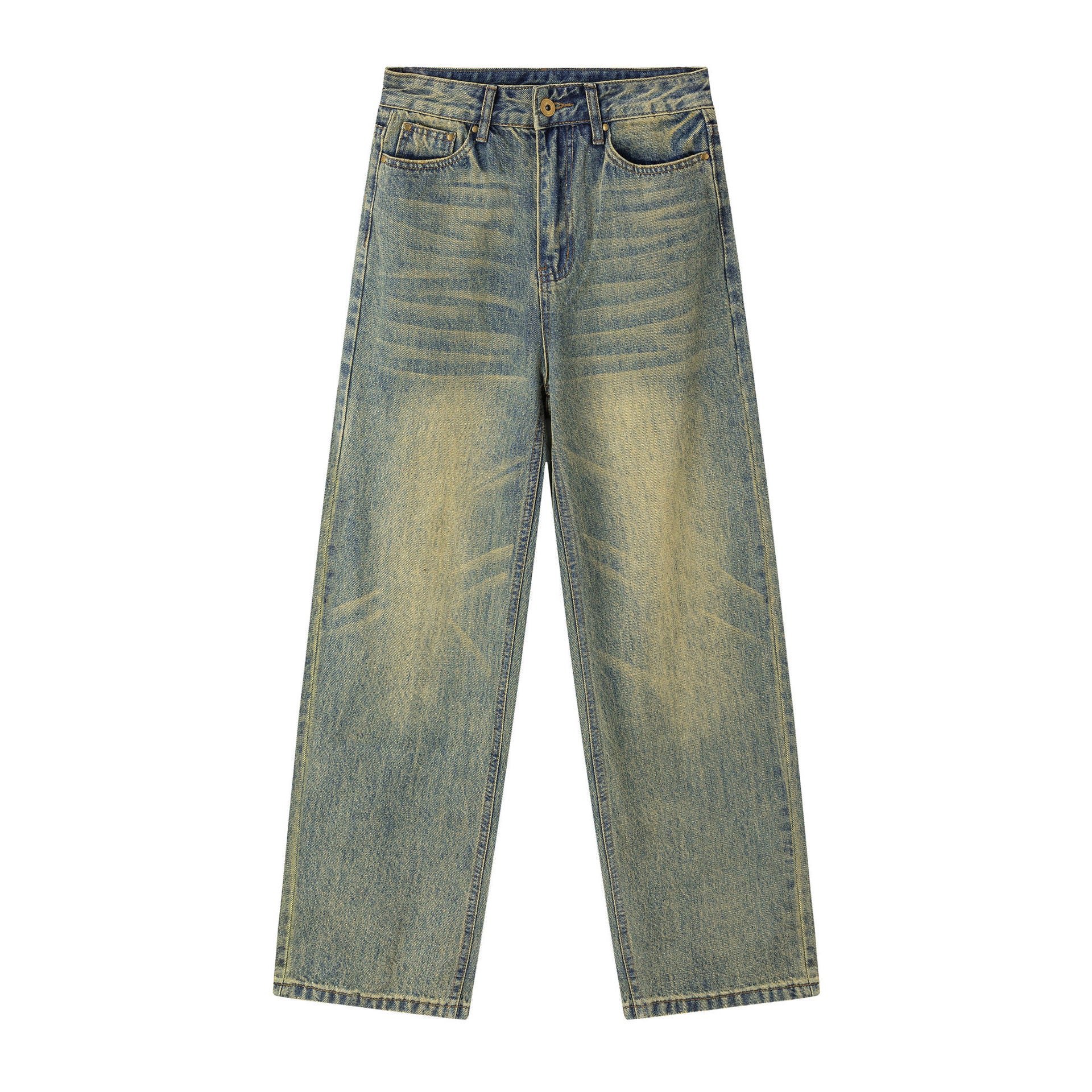 Vintage Washed Yellow Mud Dyed Wide Leg Jeans