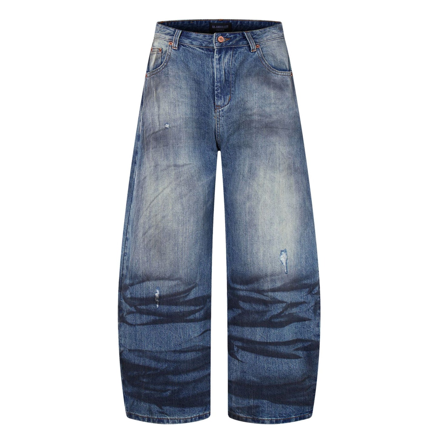 Wash Dirty Dyed Denim Curved Knife Wide Leg Pants