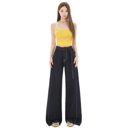 Women's Denim Blue High-Waisted Wide-Leg Knife-Edge Pants