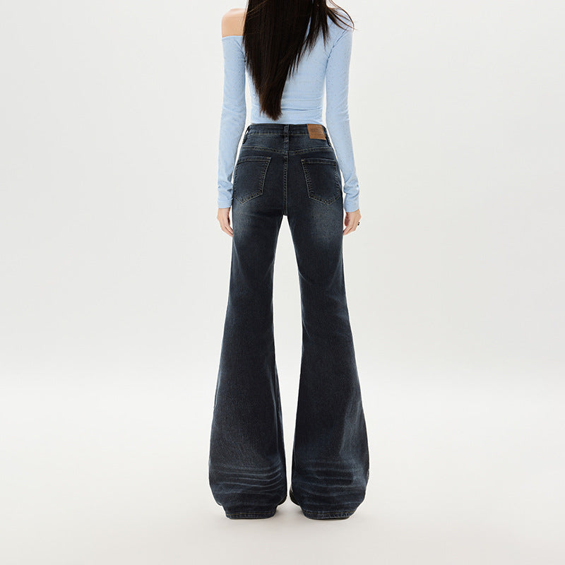 Style Flared Denim Pants for Women - Low Waist, Slim Fit, White Washed Pants