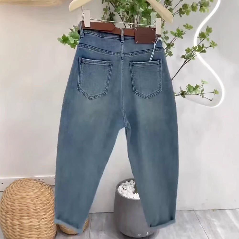 Women Summer Thin Large Size Pear Shape Slimming High Waist Elastic Nine-Point Trousers