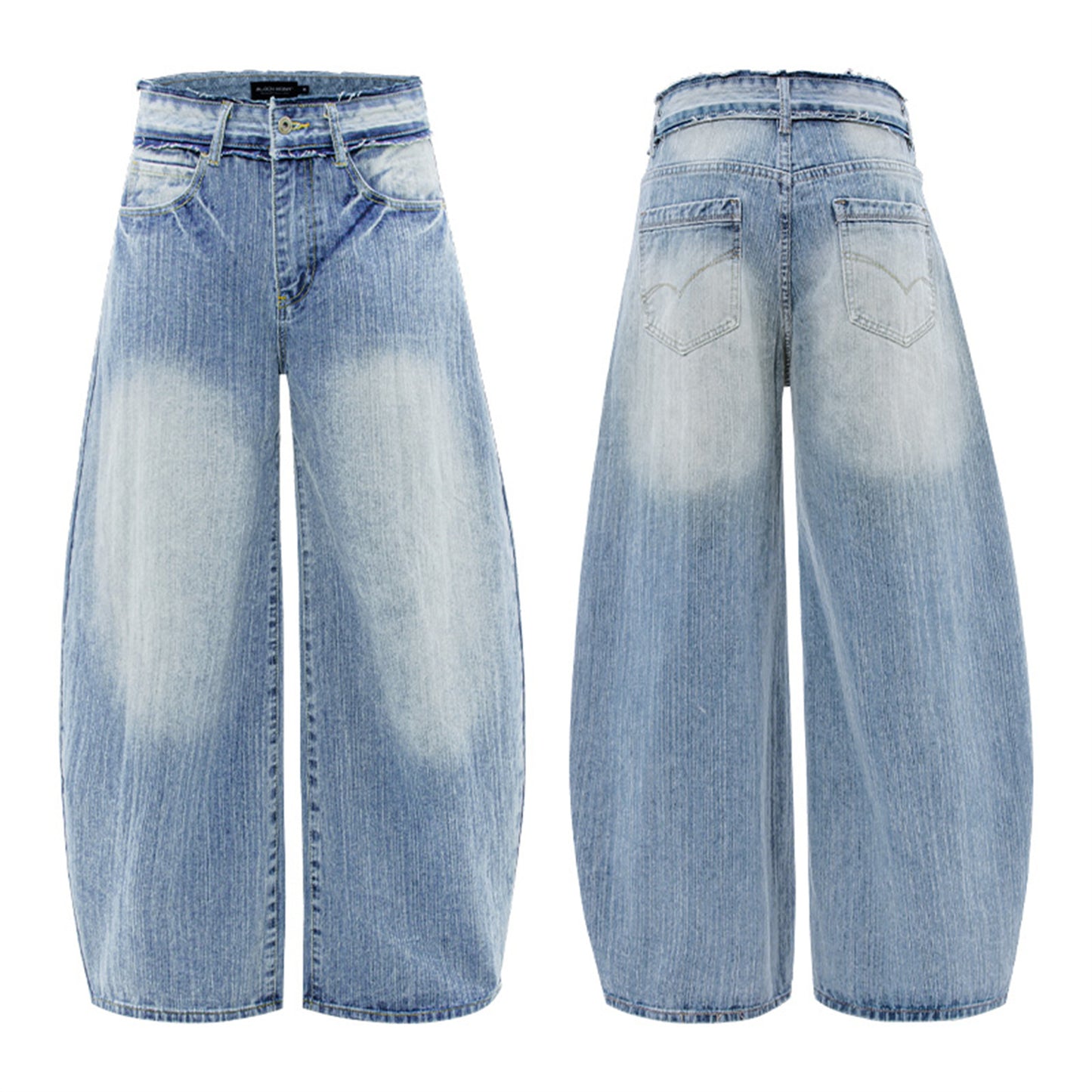 Washed Spliced Faded Tapered Denim Pants