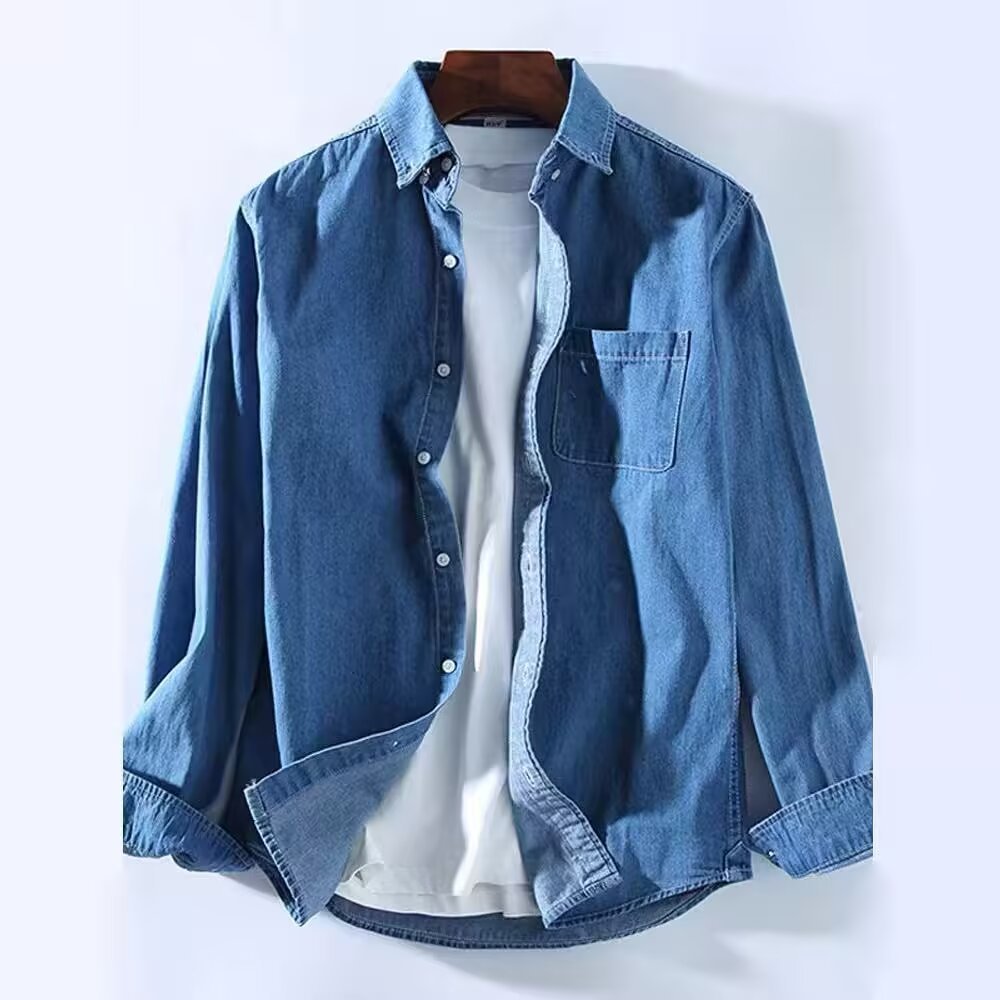 Men's Long Sleeve Denim Shirt Jacket for Spring and Autumn