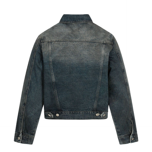 Vintage Street Style High-End Washed Blue Distressed Unisex Denim Jacket