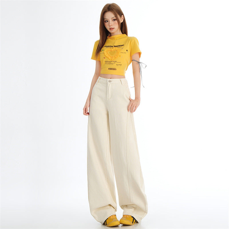 Light-Colored Wide-Leg Jeans for Women - Summer New Arrival with Split Design