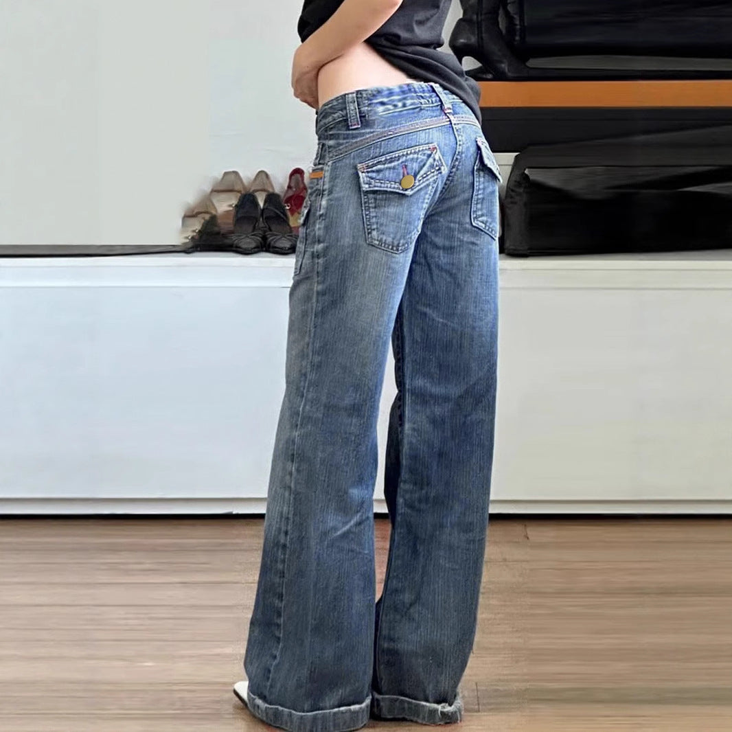 Streetwear Workwear Pocket High-Waisted Straight Leg Jeans