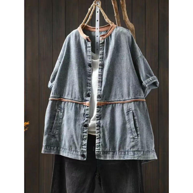 Summer Vintage Denim Short Sleeve Lightweight Jacket for Women