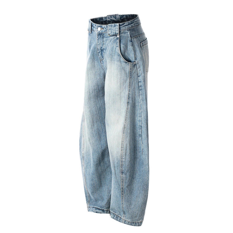 Washed Bamboo Striped Curved Knife Jeans - Premium Japanese Denim