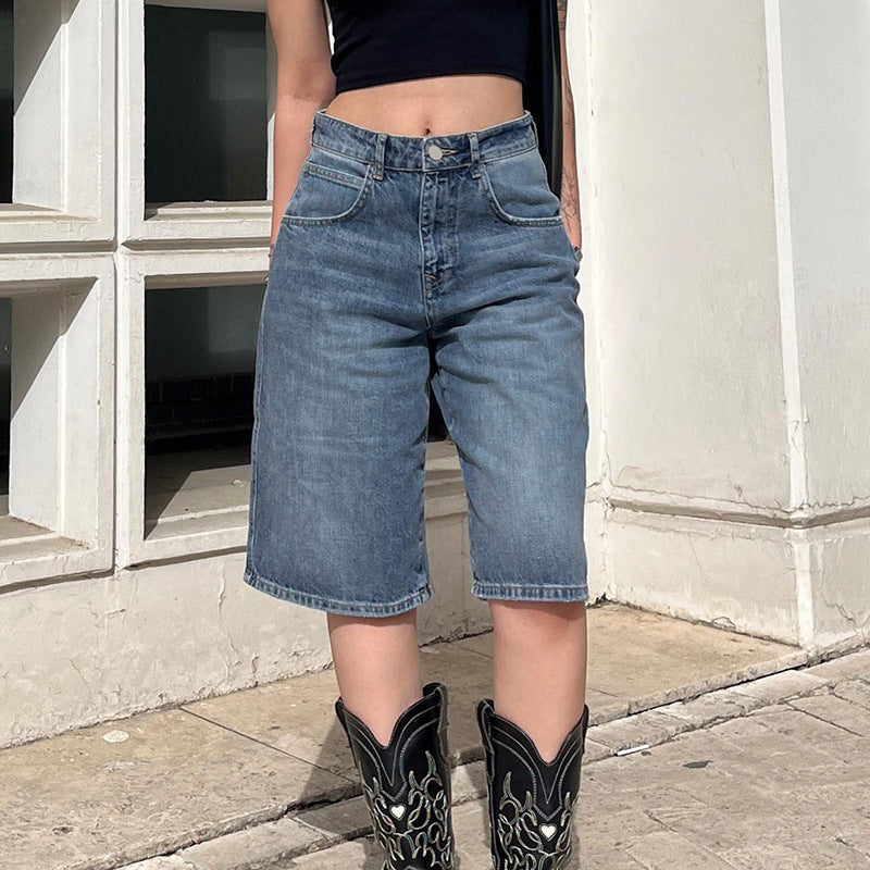 Vintage Washed High Waisted Loose Denim Shorts