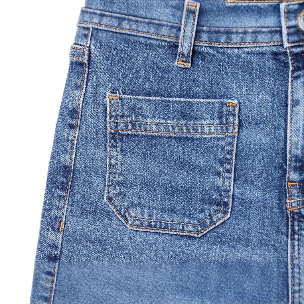 Women's Pocket Decoration Micro Flared Denim Pants