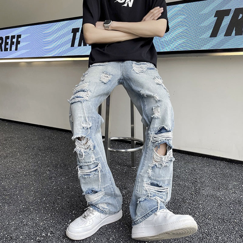 Premium Washed Ripped Denim Beggar Pants for Men and Women