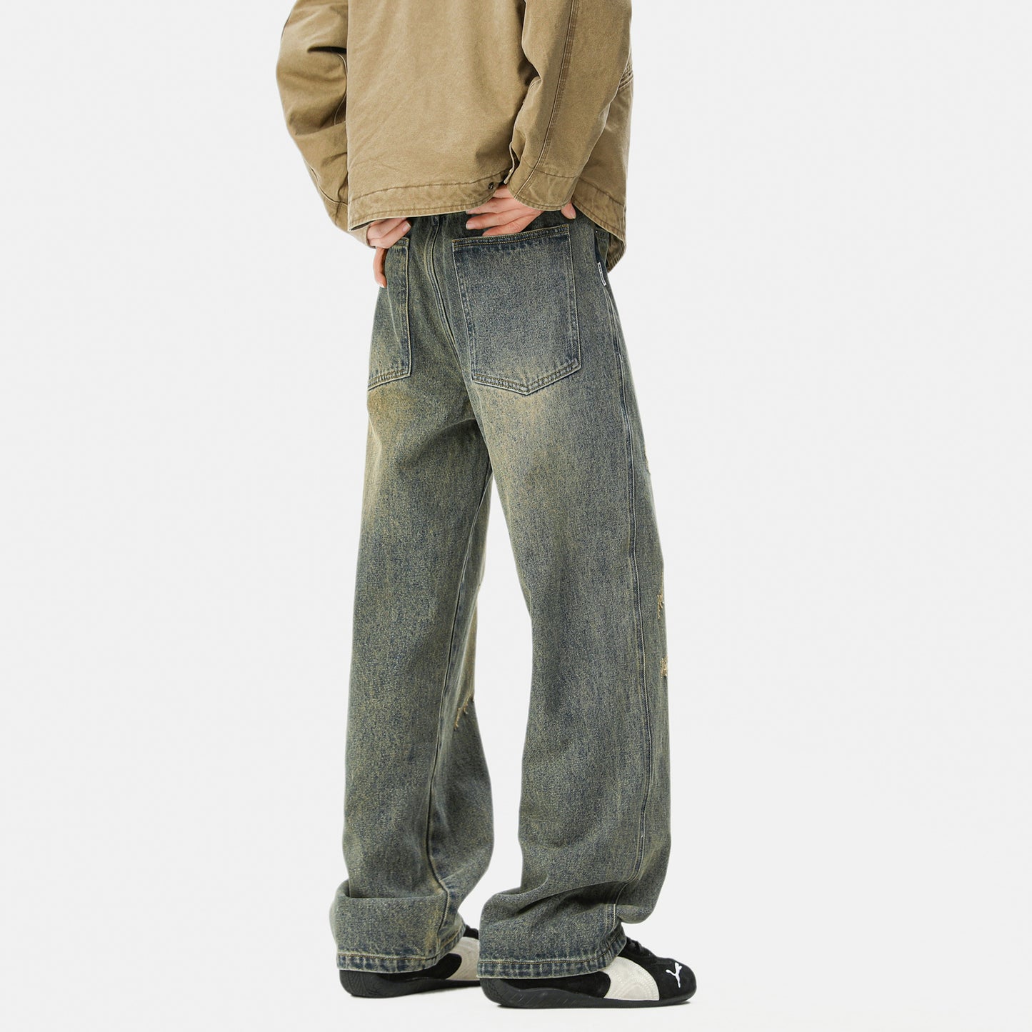 Distressed Straight Leg Jeans for Men - Loose Wide Leg Casual Trousers