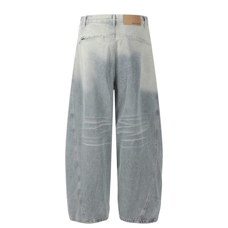 Retro Structured Tapered Pants for Men and Women - Loose Wide-Leg Washed Tie-Dye Straight Leg Jeans
