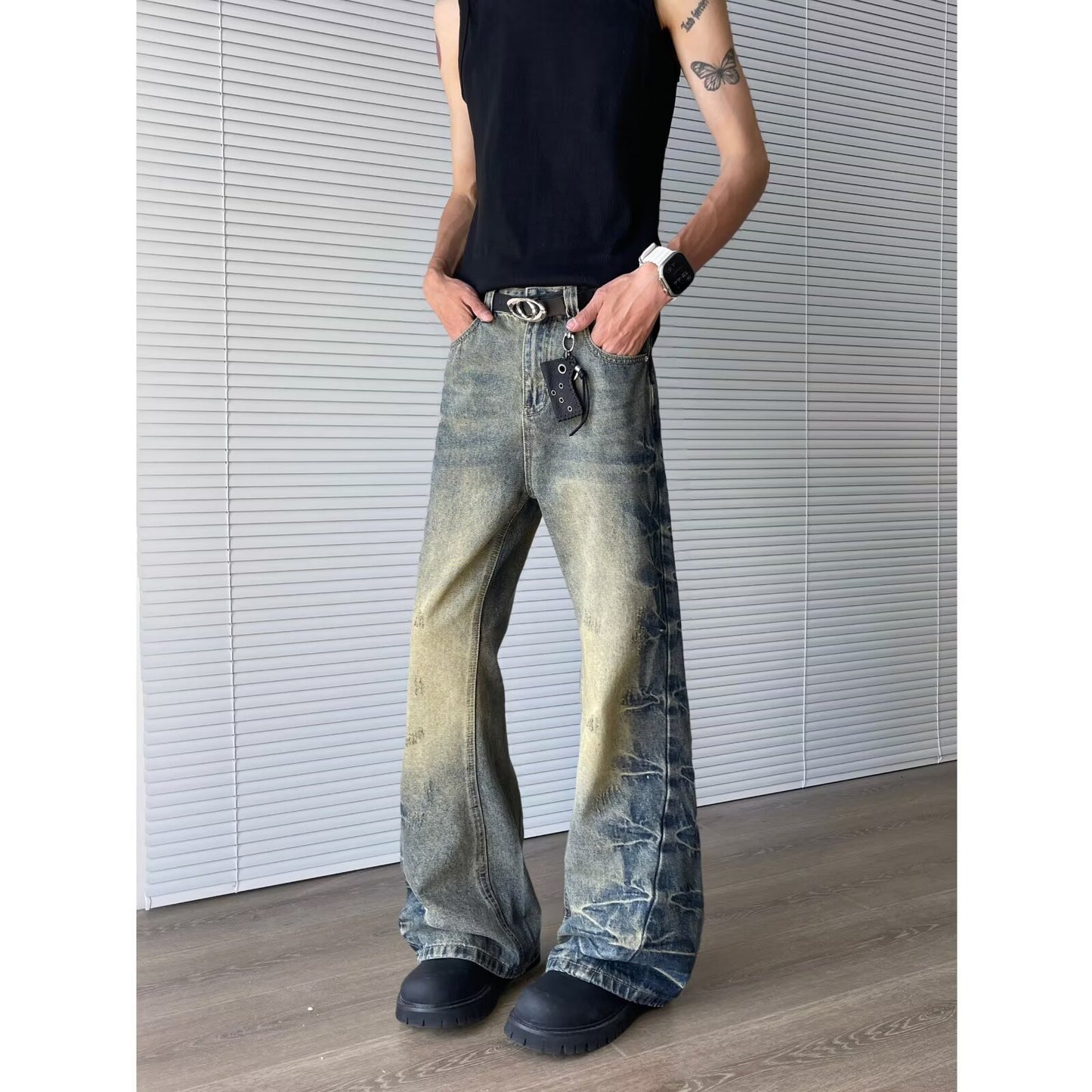 Premium Side Pleated Flared Jeans for Men and Women