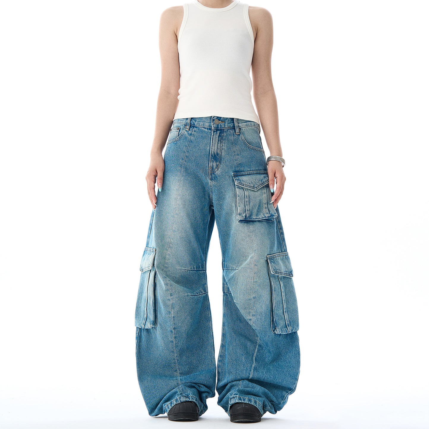 Casual Vintage Denim Wide Leg Floor Length Pants