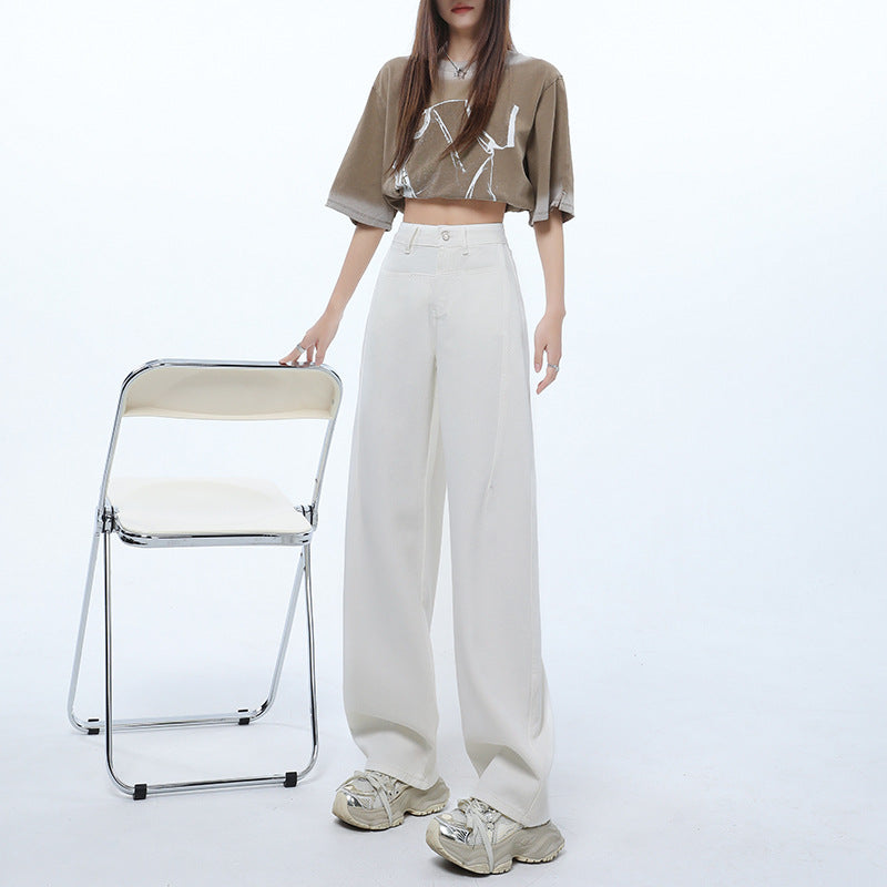 Retro Blue High-Waisted Flared Denim Pants for Women - Summer Loose Fit