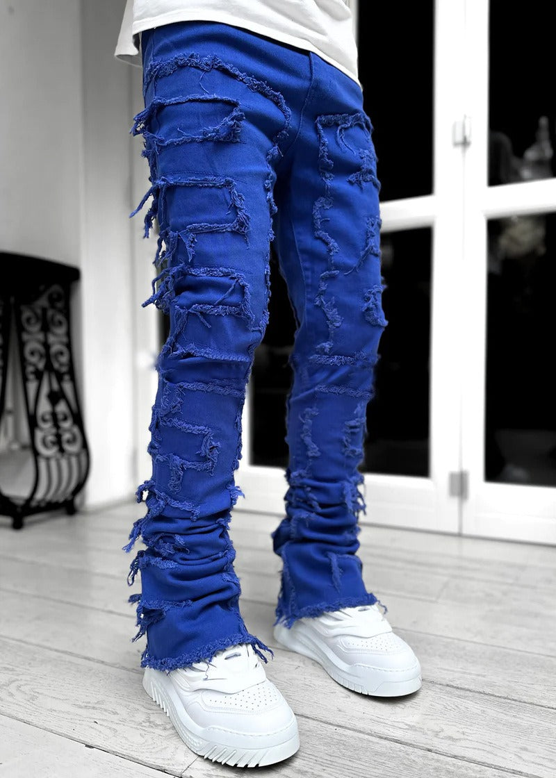 Men's Straight Leg Denim Pants with Elastic Patch Fabric