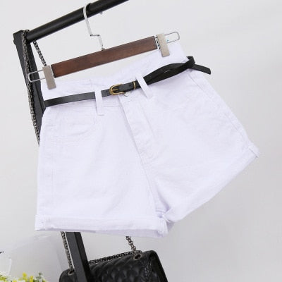High Waist Women Denim Shorts with Pockets - Casual Cotton Slim Fit