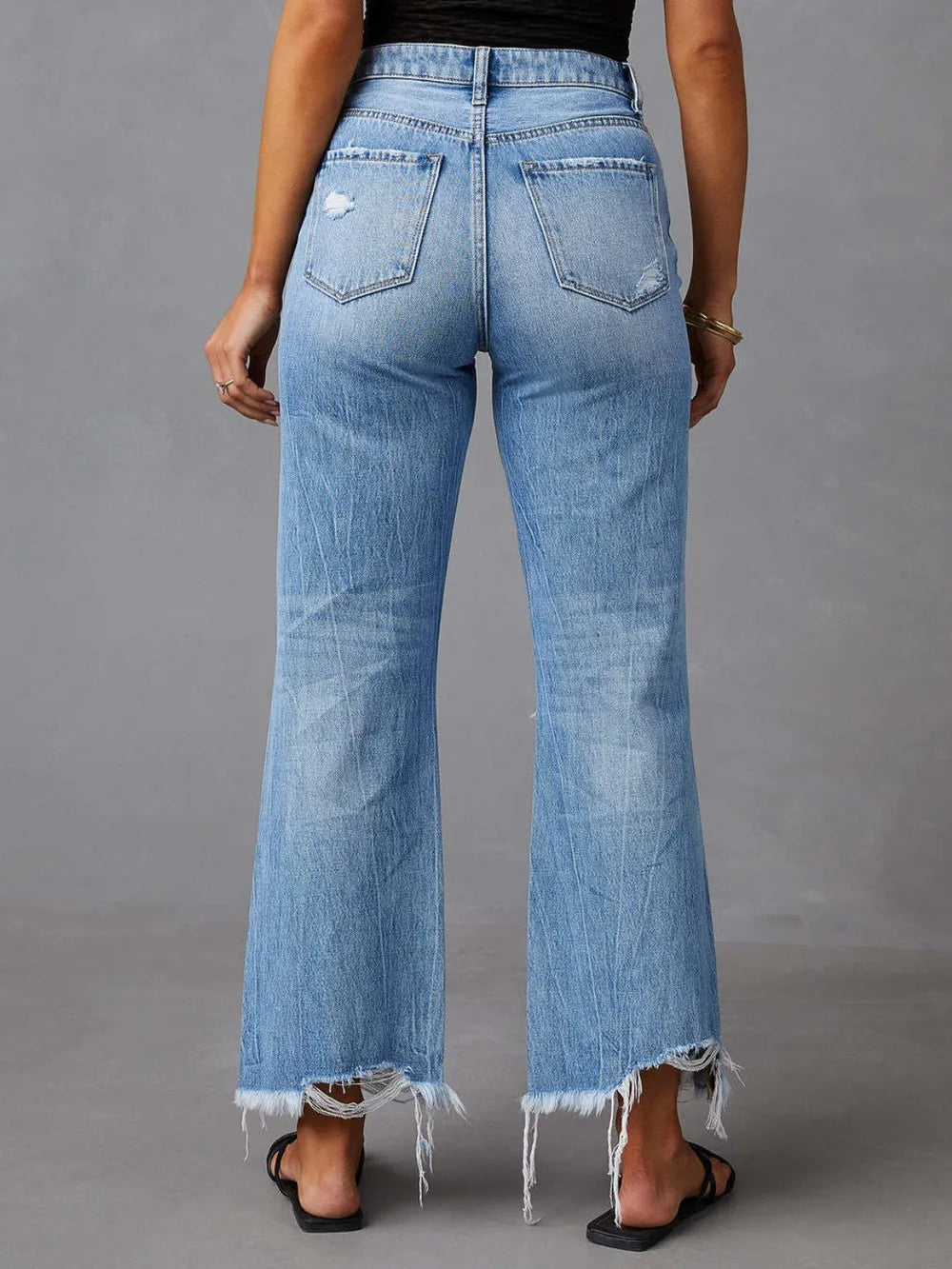 Washed Ripped High Waisted Wide Leg Jeans for Women