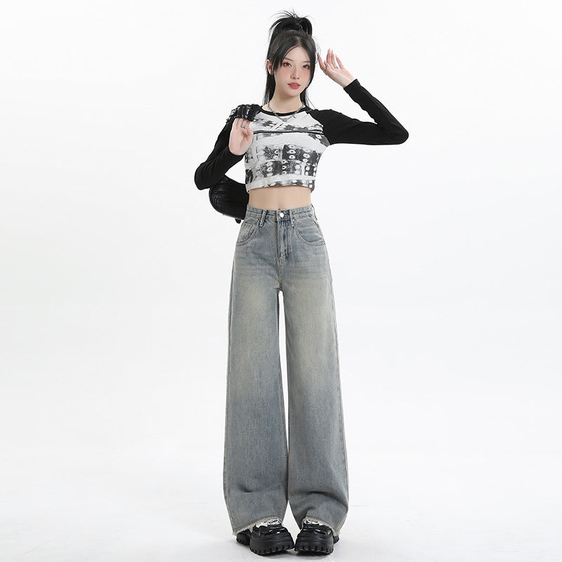 Wide Leg Jeans for Women - High Waist Loose Slimming Frayed Hem Pants