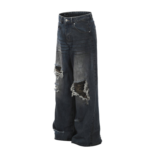 Premium Washed Ripped Denim Wide Leg Pants