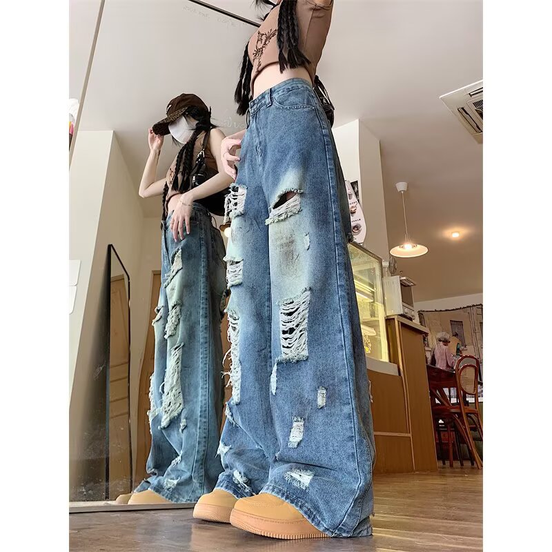 Washed Straight Leg Wide Leg Floor Length Pants