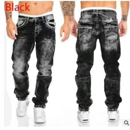 Premium European and American Casual Open Line Straight Leg Men's Denim Pants