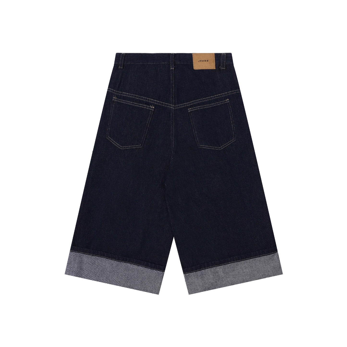 Street Style Spliced Hem Denim Shorts - Unisex Loose Fit