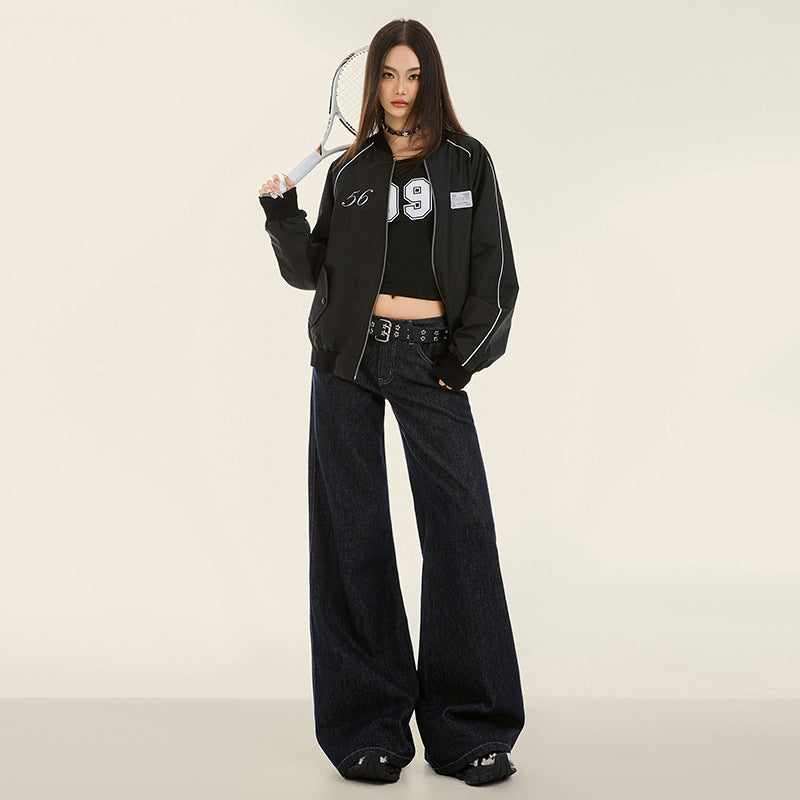 Women's Wide-Leg Jeans Low-Waist Slimming Flare Trousers Retro Style