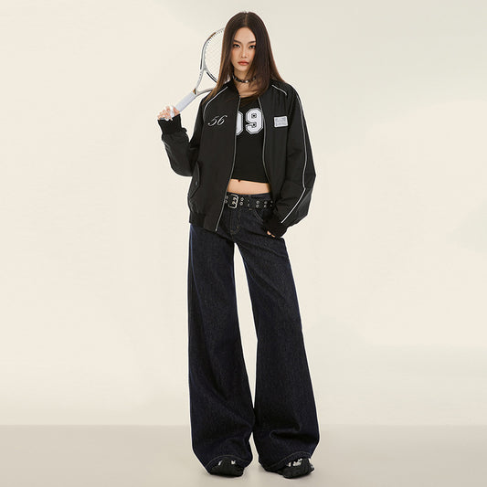 Women's Wide-Leg Jeans Low-Waist Slimming Flare Trousers Retro Style