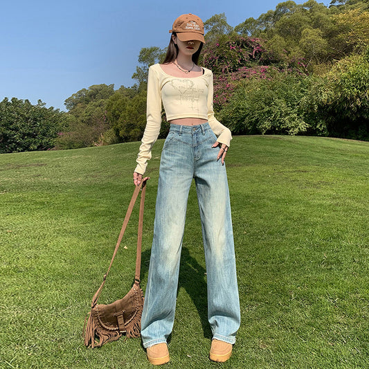 Women's High-Waist Narrow Straight Leg Jeans - Summer Collection