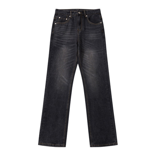 Retro Washed Vintage Casual Denim Pants for Men - Straight Leg, Multi-Purpose Slim Fit