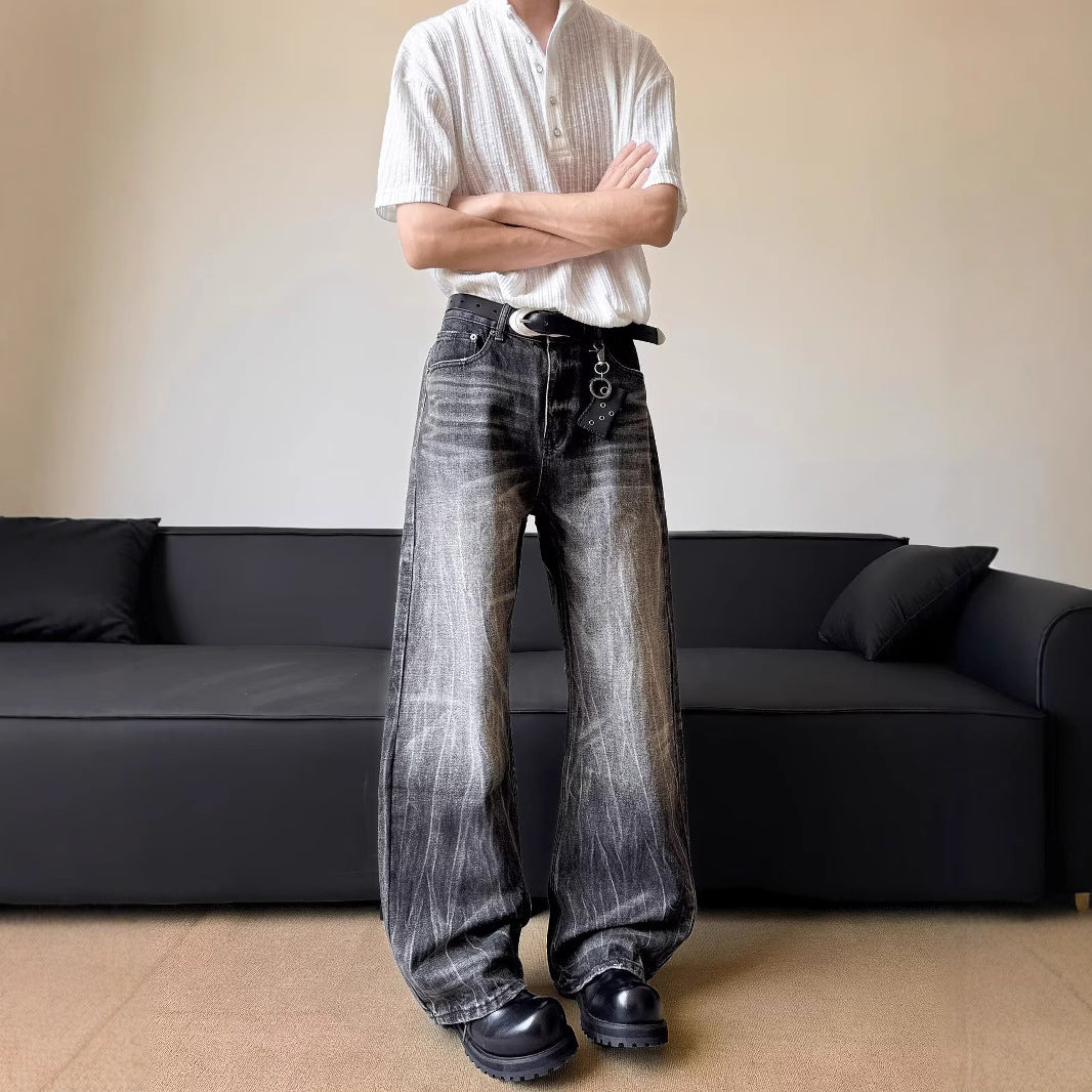 Lightning Pattern Curved Knife Jeans - Retro Vibe Denim Pants