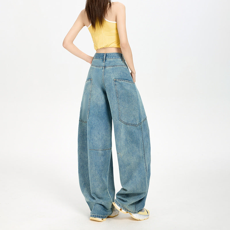 Tencel Lyocell Knife-Edge Denim Pants for Women - Thin High-Waist Wide-Leg Trousers