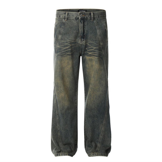 Blue Flared Jeans with Deconstructed Design - Faded Trendy Slim Straight Casual Long Pants
