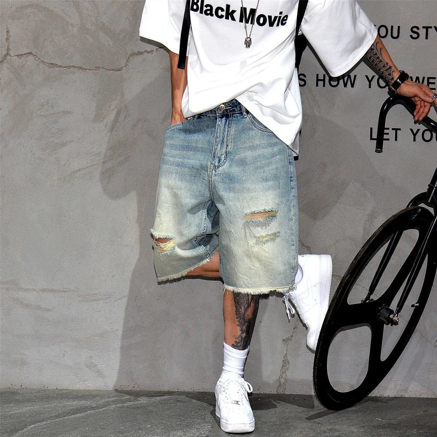 Loose Straight Leg Fringed Five Point Casual Pants