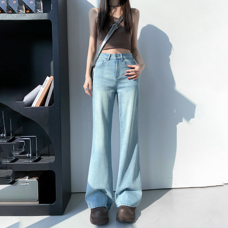 Light Color Tencel Flared Denim Pants for Women - High Waist & Versatile
