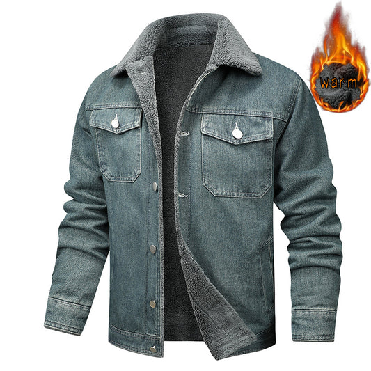 Men's Fleece Lined Denim Jacket - Trendy Casual Workwear