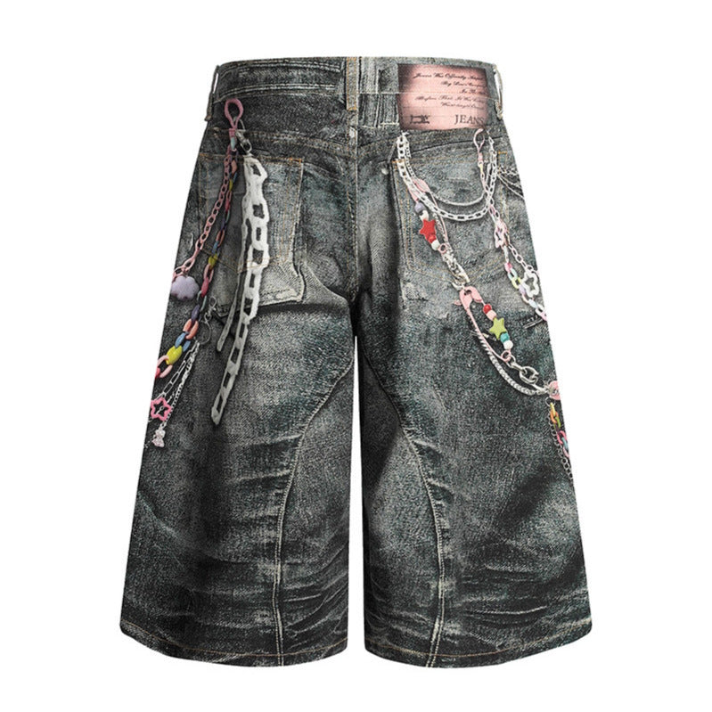 Premium 3D Chain Printed Denim Shorts