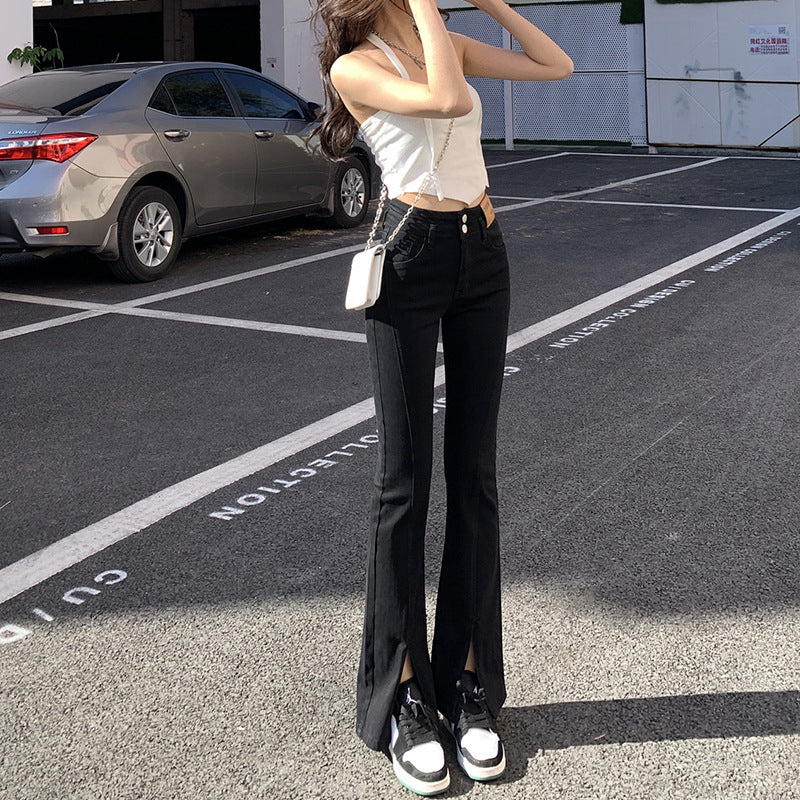 High Waist Straight Leg Tapered Double Buckle Flare Jeans