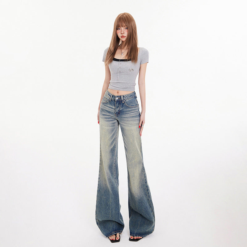 Women's Mid-Waist Spicy Girl Flare Jeans - Personality Micro Flare Denim Trousers