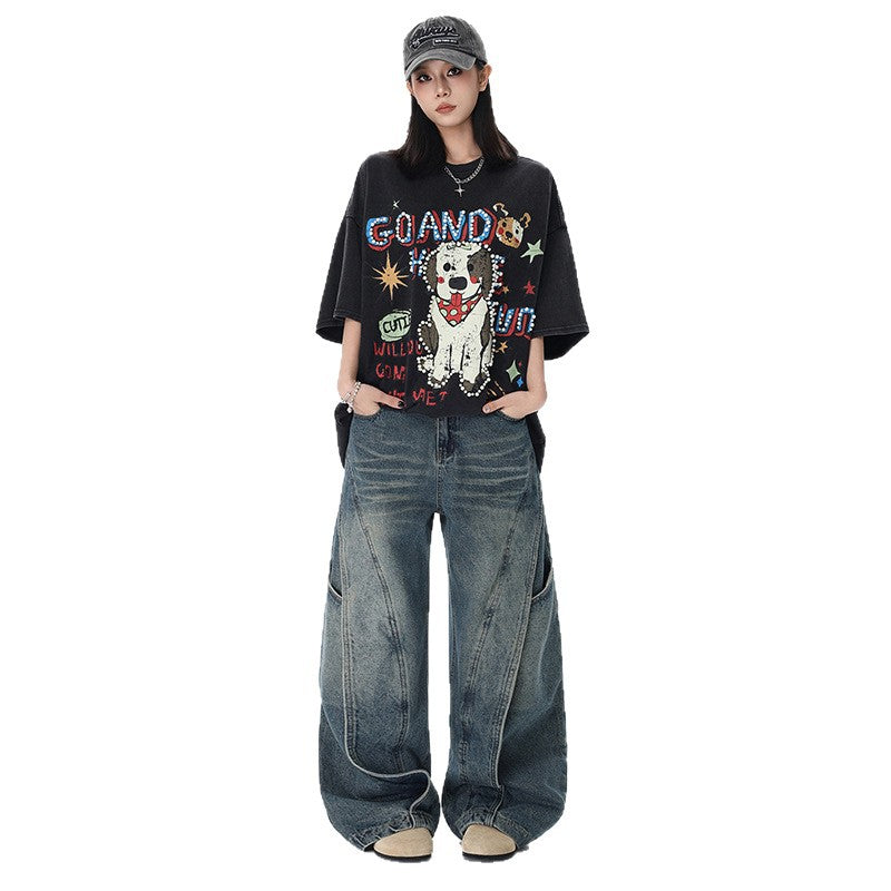 Deconstructed Wide Leg Denim Pants - Premium Japanese Craftsmanship