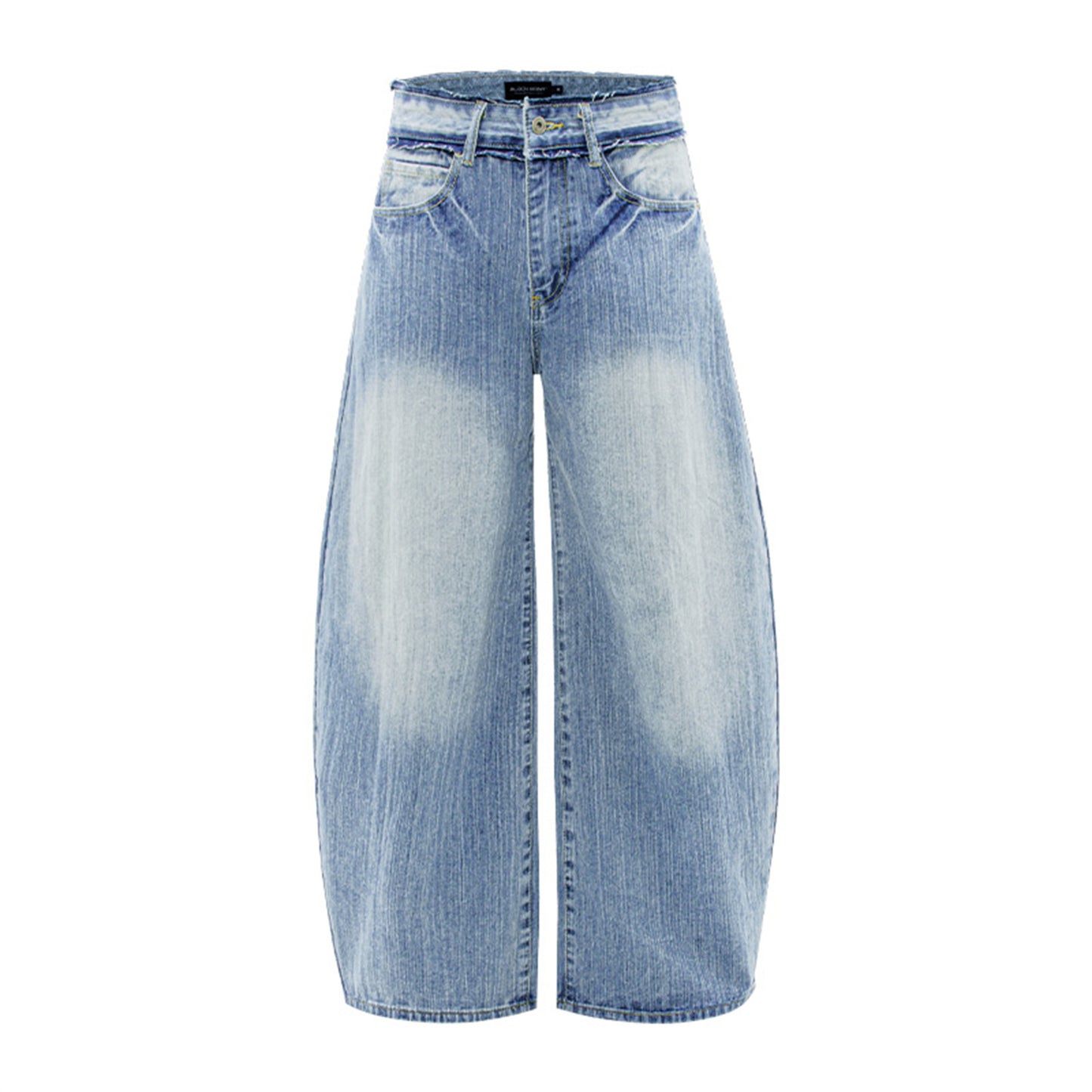 Washed Spliced Faded Tapered Denim Pants