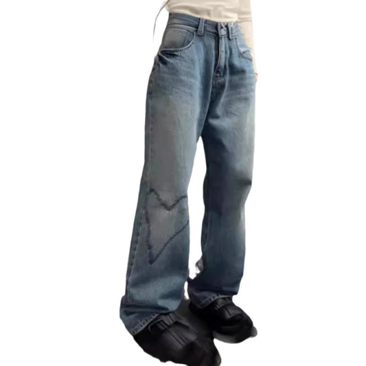Loose Heart-Shaped Embroidered Wide Leg Jeans for Women